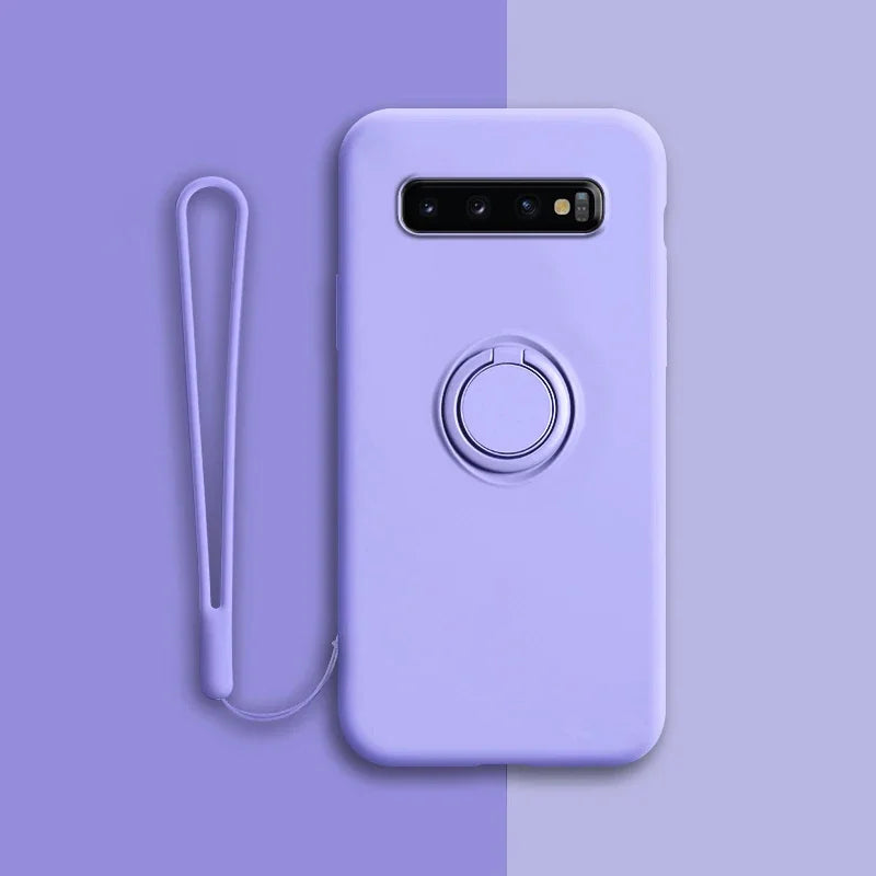 Soft Silicone Samsung Galaxy Case with Ring Holder and Wrist Strap