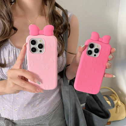 3D Bow Tie Silicone iPhone Case – Cute Korean Style
