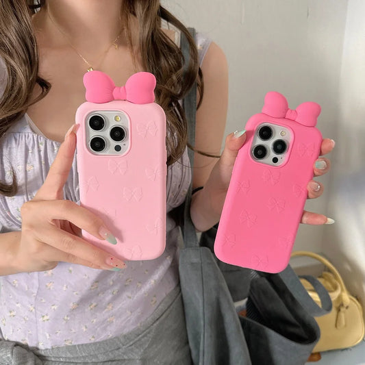 3D Bow Tie Silicone iPhone Case – Cute Korean Style