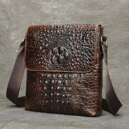 Alligator Embossed Leather Men's Crossbody Bag – Genuine Cowhide