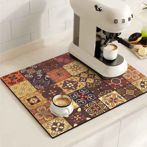Vikama Vintage Coffee Machine Mat Absorbent Quick-Drying Drainage Mat Non-Slip Dish Drying Kitchen