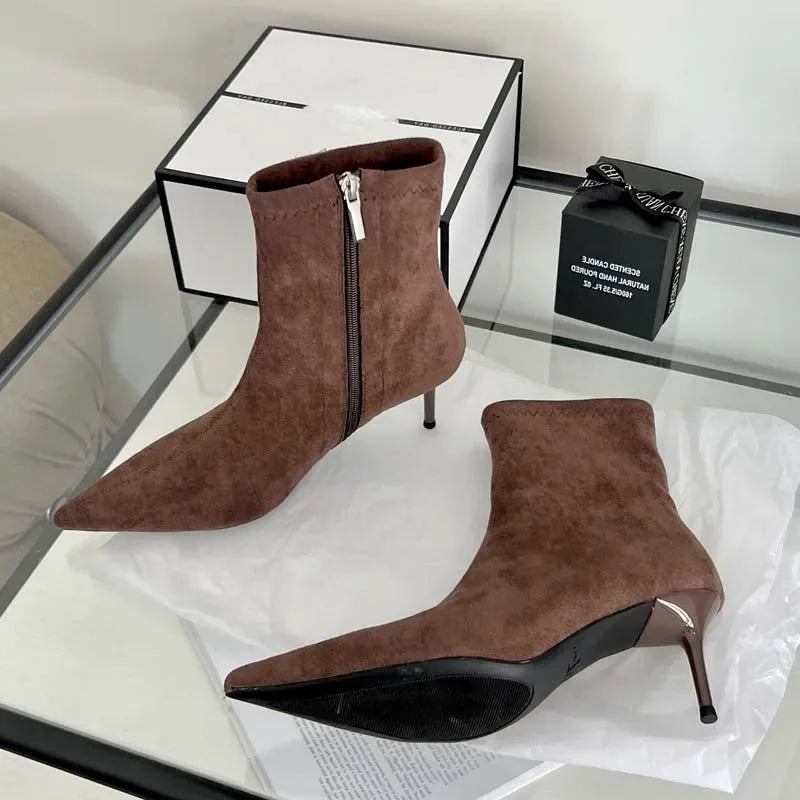 Eilyken Pointed Toe Kitten Heel Ankle Boots – Women's Zipper Booties