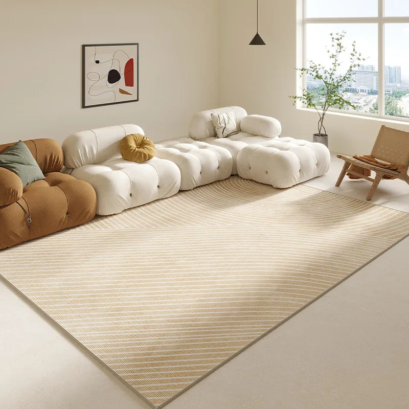 Cream Abstract Area Rug – Light Luxury Living Room Carpet