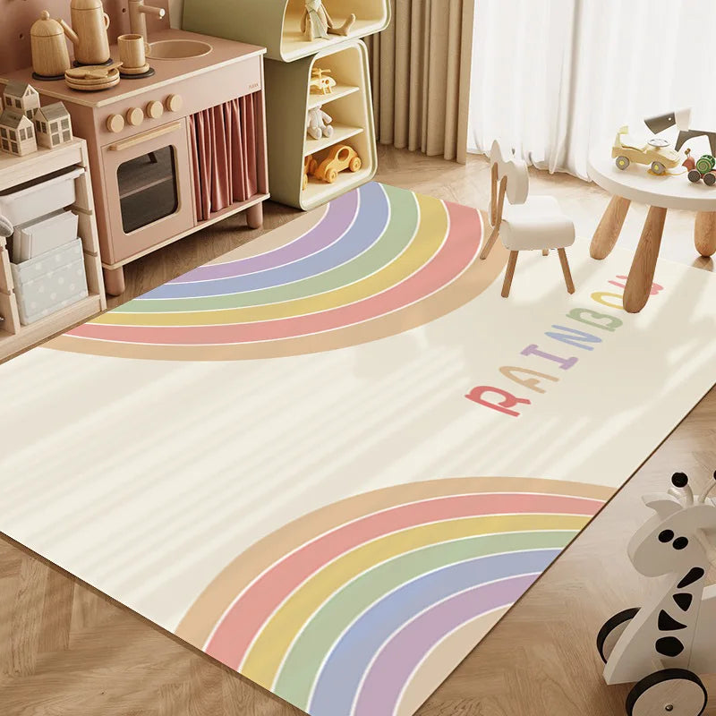 Kids Rainbow Area Rug – Soft Crystal Velvet Playroom Carpet
