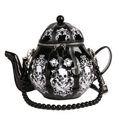 Vintage Gothic Black Skull Teapot Shape Handbag