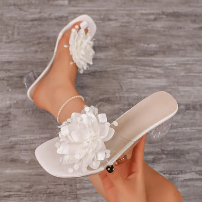 Clear Heel Flower Mule Sandals – Transparent PVC Slides