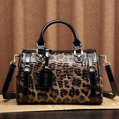 Leopard Genuine Leather Boston Bag for Women – Luxury