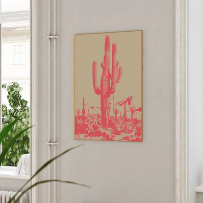 Pink Cactus Desert Wall Art Poster – Boho Canvas Print