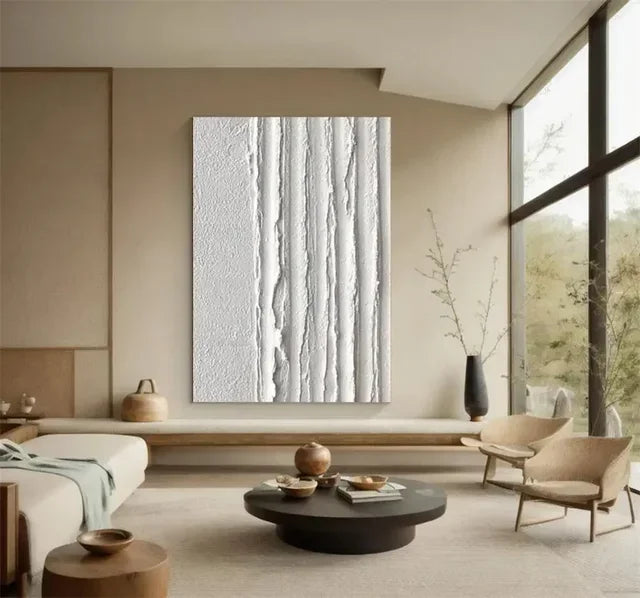 White Abstract Textured Canvas Poster – Minimalist Wabi-Sabi Wall Art