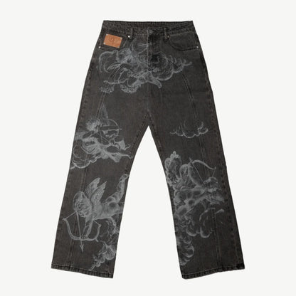 Angel Print Baggy Jeans – Y2K Cupid Graphic Streetwear Denim