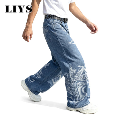 Y2K Gothic Graffiti Print Baggy Jeans – Men's Ultra Wide Leg