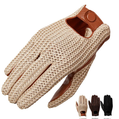 Men's Leather & Knit Touchscreen Driving Equestrian Gloves