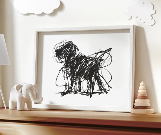 Scribble Dog Wall Art Print – Minimalist Line Art Pet Poster