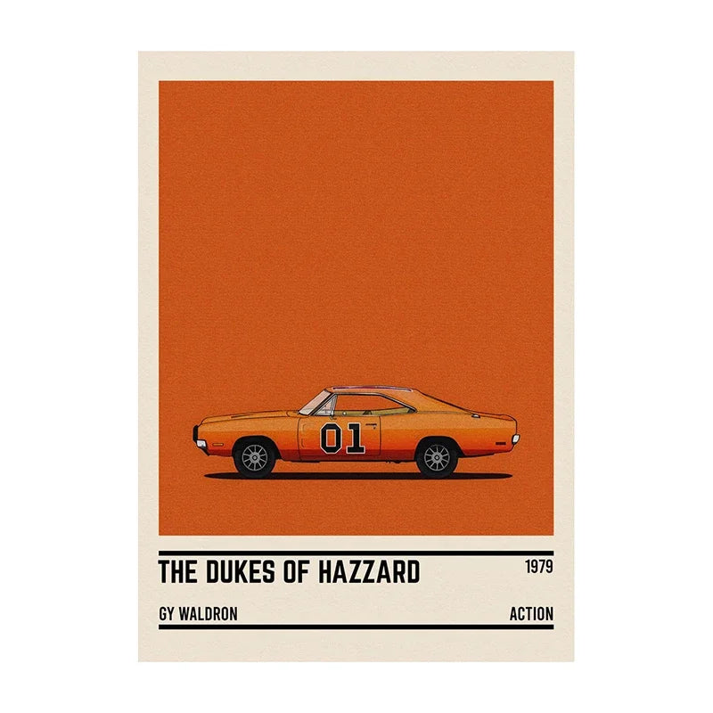 Movie Car Minimalist Poster Wall Art Print | Classic Film Decor
