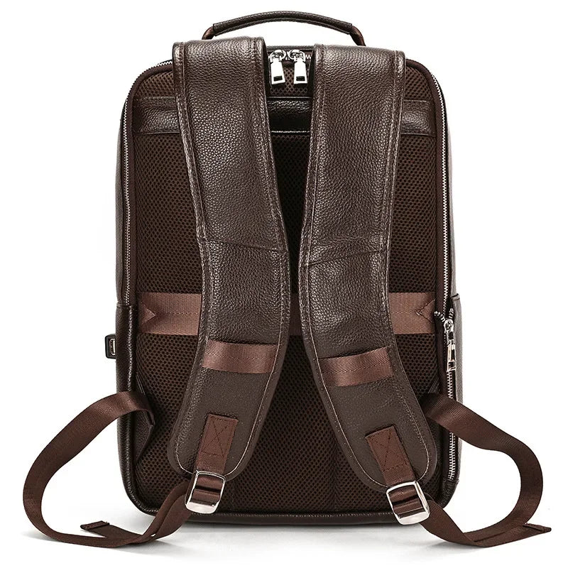 Genuine Leather Men's Backpack – Large Brown & Black
