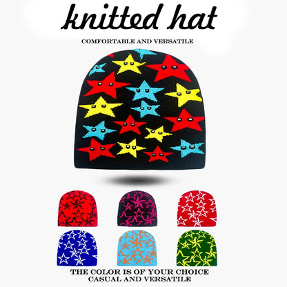 Star Print Beanie Hat – Unisex Hip Hop Knit Cap for Fall & Winter