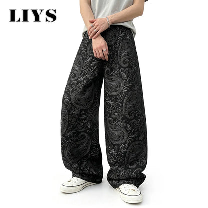 Men's Paisley Print Baggy Straight Jeans – Dark Streetwear