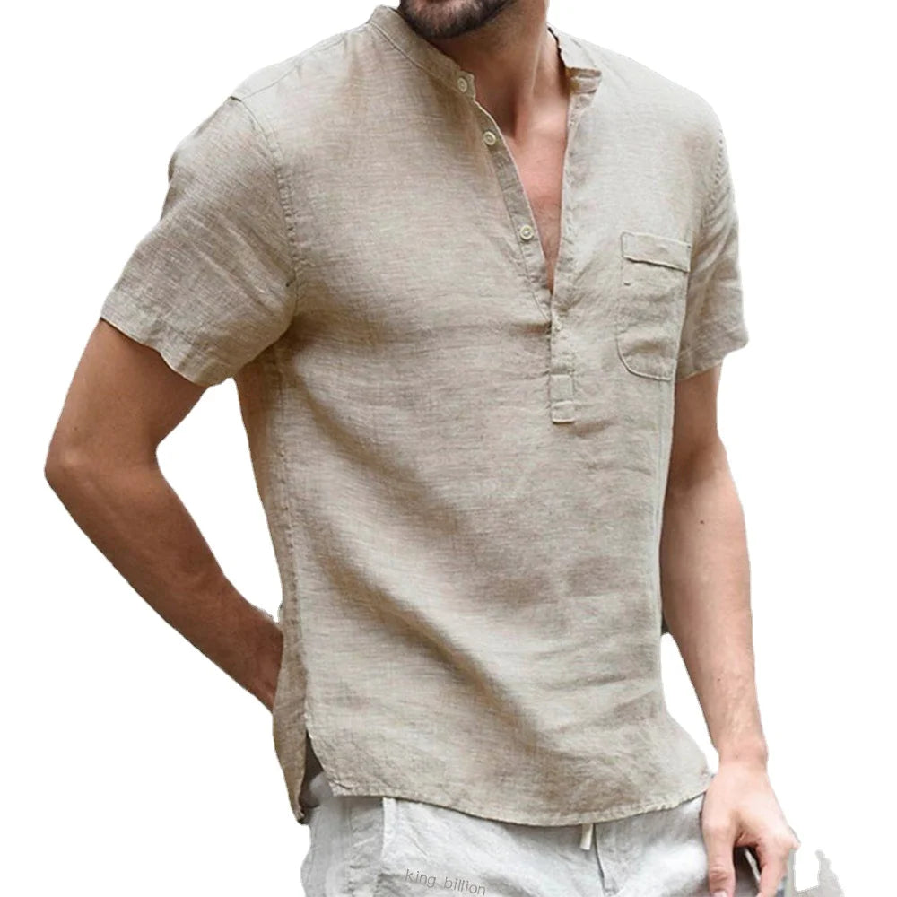 Men's Cotton Linen Short Sleeve Casual Shirt