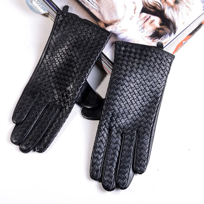 Women's Genuine Leather Gloves – Elegant Woven Design