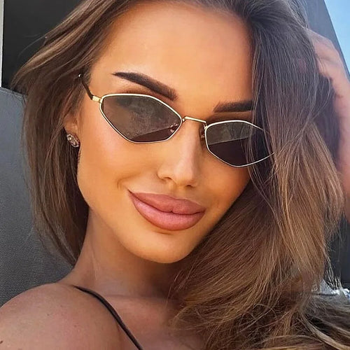 Women's Small Frame Polygon Sunglasses – UV400 Metal Designer Shades