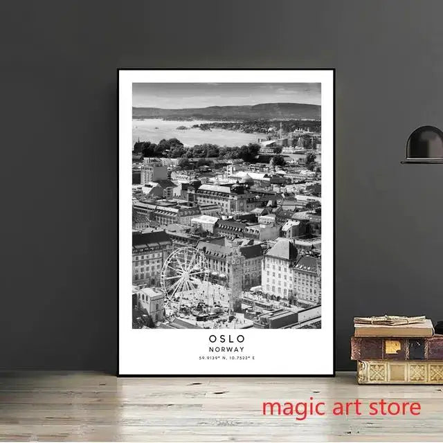 City Travel Poster – Black & White Landmark Wall Art Print for Home Decor