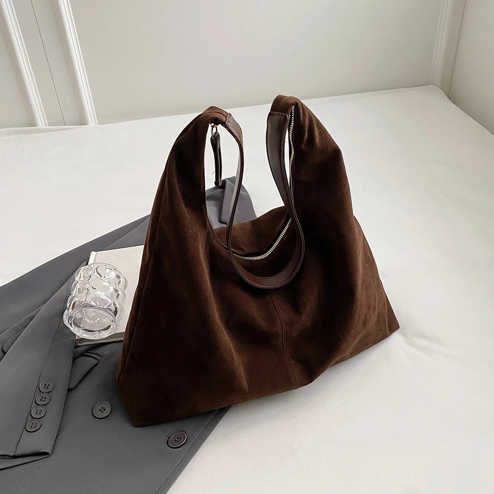Women Suede Shoulder Bag with Zipper Hobo Bags