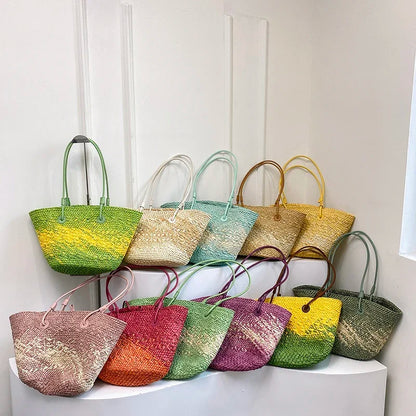Straw Tote Bag for Women – Woven Raffia Beach Shoulder Handbag