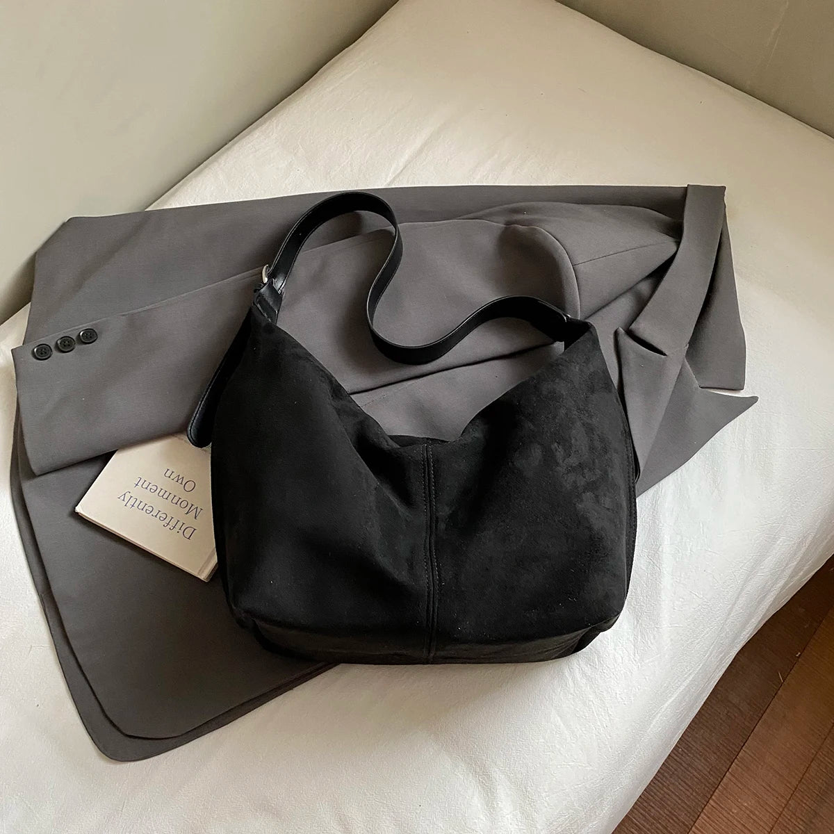 Women PU Suede Shoulder Bag Winter Retro Soft Hobo Bag