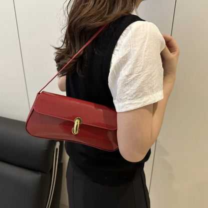 Patent Leather Baguette Bag Women's Shoulder Bag Gold Clasp
