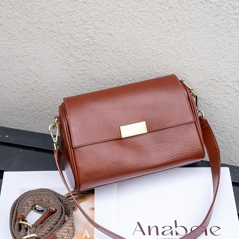 Genuine Leather Crossbody Bag – Women's Retro Shoulder Bag
