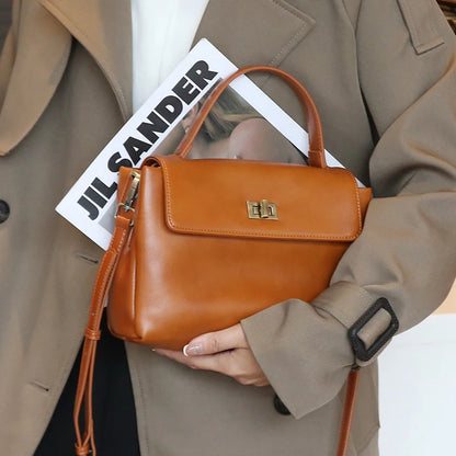 Genuine Leather Top Handle Crossbody Bag for Women Vintage Oil Wax Leather