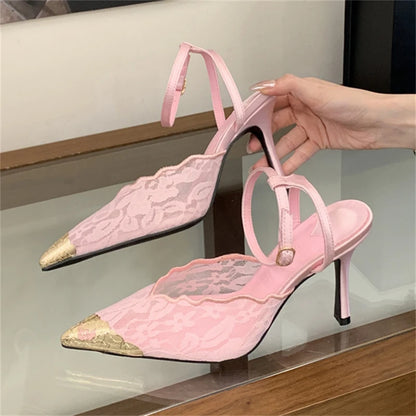 Breathable Mesh Pointed Toe Pumps – Elegant Buckle Strap Heels
