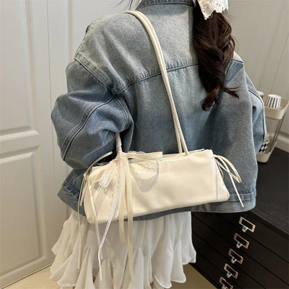 French Elegant Square Bag Korean Bow Decoration Pu High-quality