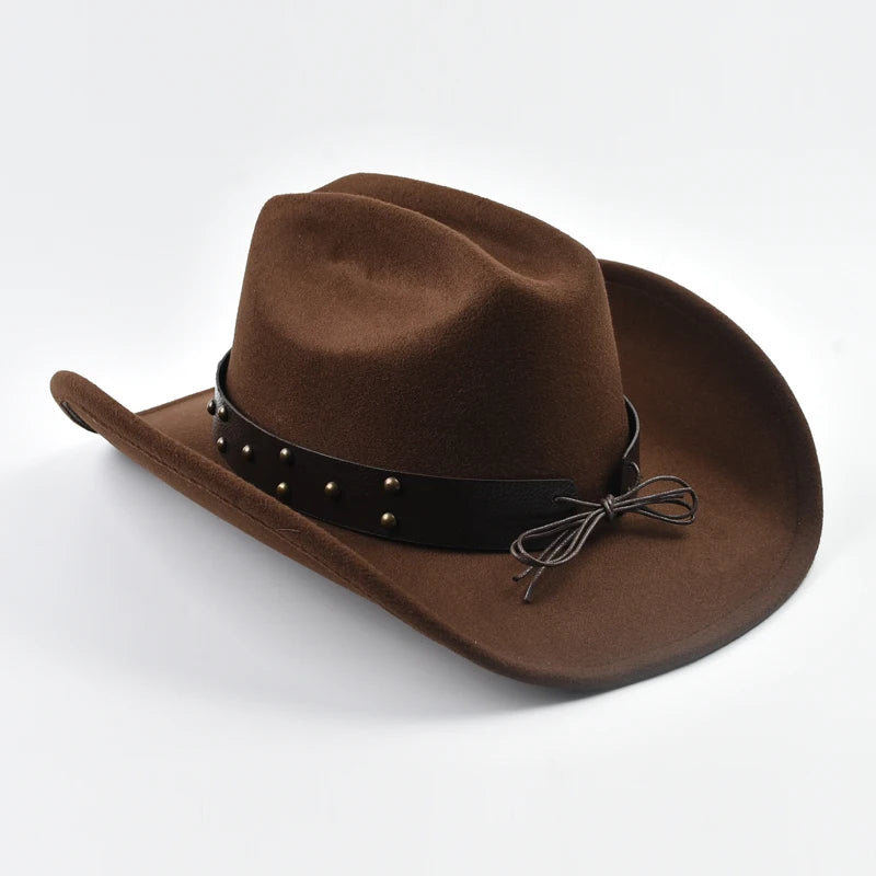 Men Women Vintage Big-Edge Western Cowboy Hat Gentleman Cowgirl Jazz Cloche Church Caps