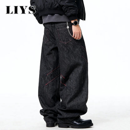 Black Baggy Wide Leg Jeans – Men's Retro Loose Denim