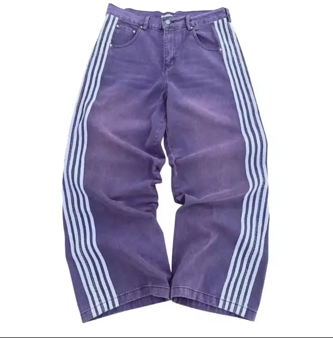 Y2K Baggy Wide-Leg Jeans with Side Stripe – Harajuku Streetwear