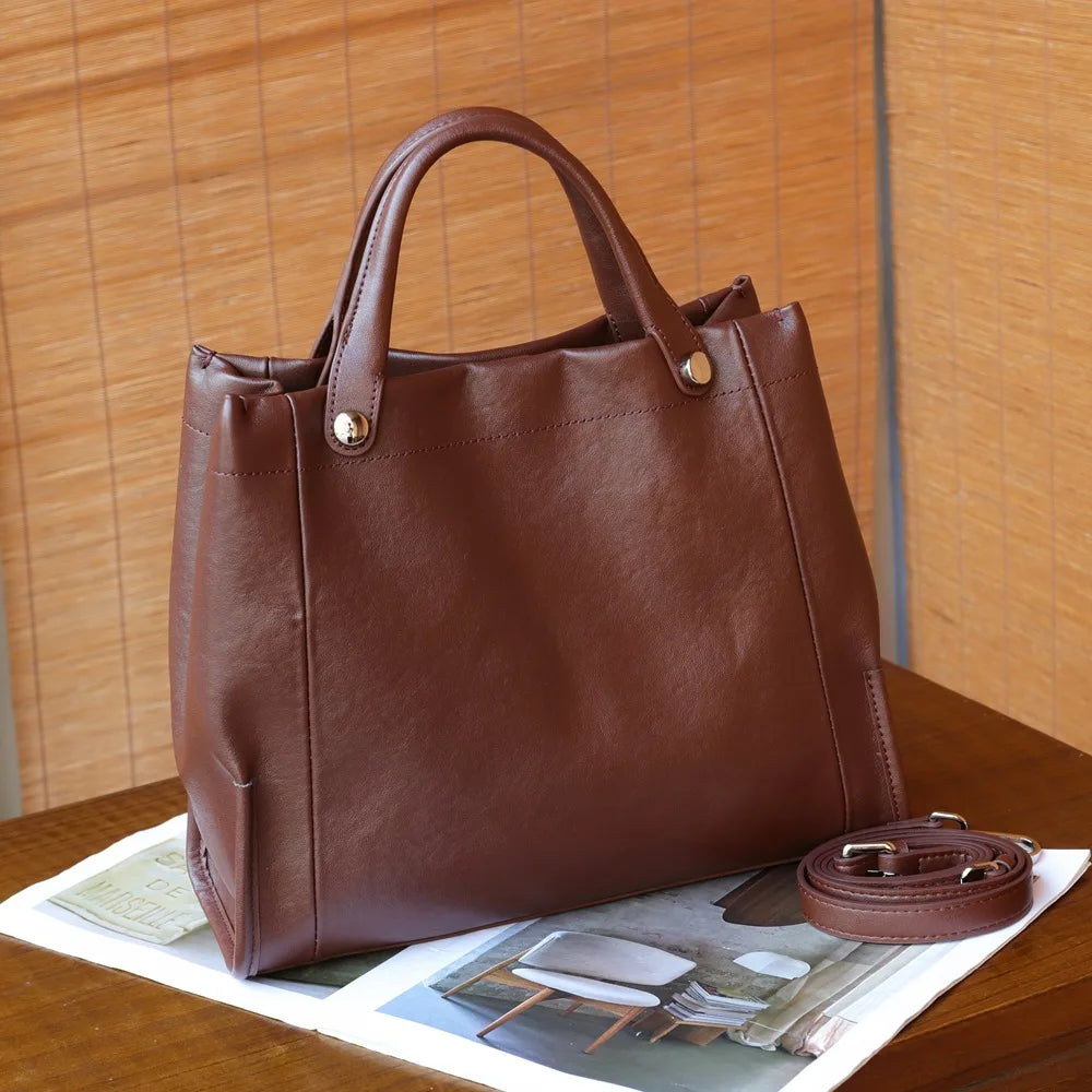 Genuine Leather Tote Bag – Vintage Women’s Shoulder Handbag
