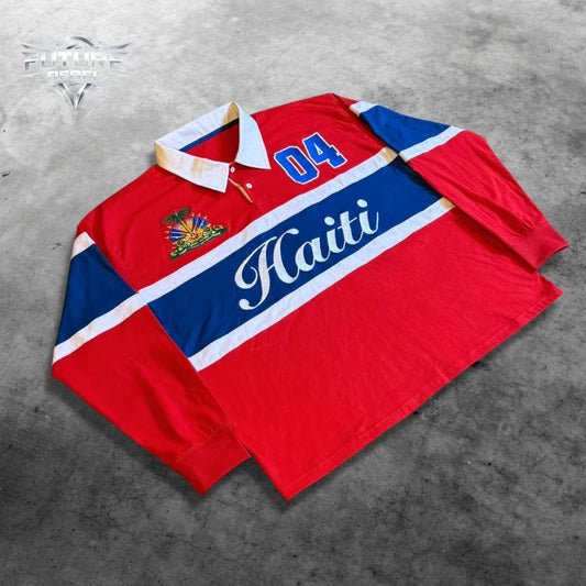 Haiti Rugby Polo Shirt | Striped Contrast Long Sleeve