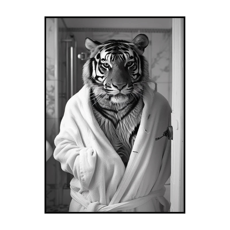Funny Animal Bathroom Wall Art Poster – Quirky Wildlife in Bathrobe Print