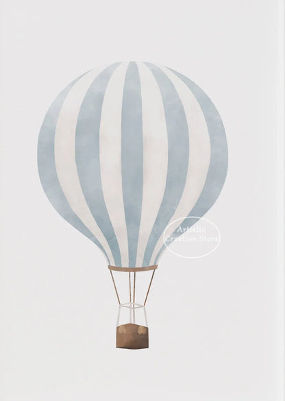 Boys Nursery Wall Art Vintage Travel Prints Blue Plane Balloon
