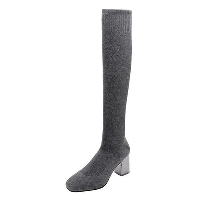 Women's Over-the-Knee Knit Boots – Elastic Block Heel