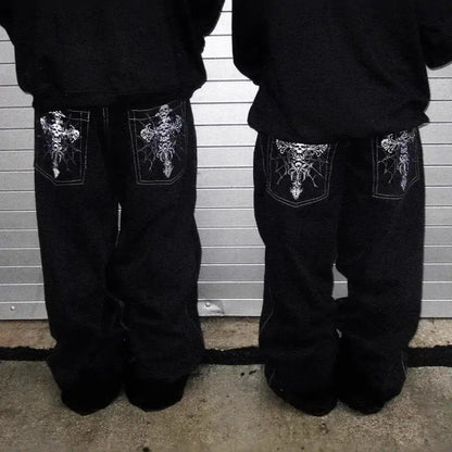 Y2K Skull Embroidered Baggy Jeans for Men