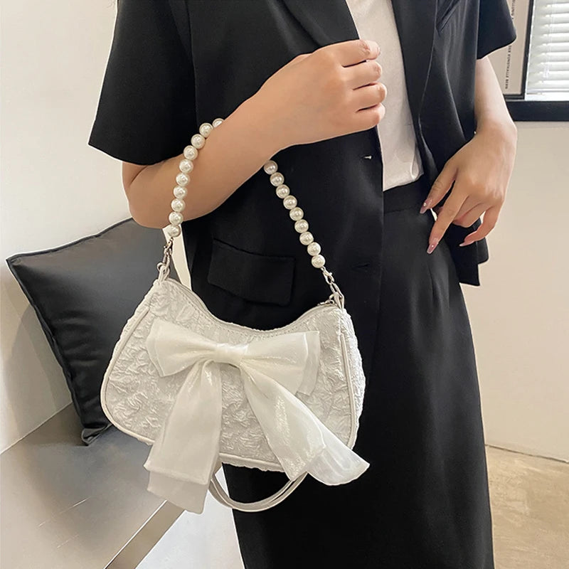 Pearl Female Bag Retro Luxury Designer Handbag Bow Crossbody Bags