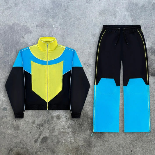 Y2K Color Block Tracksuit Set – Unisex Retro 90s Streetwear