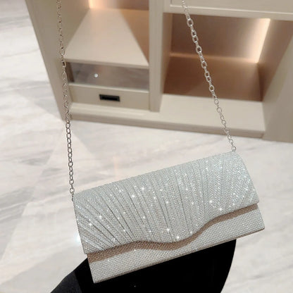 Ladies Glitter Silver Clutch Bag Envelope Evening Bag