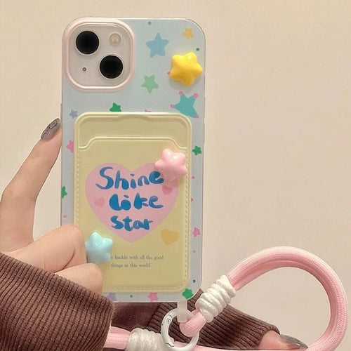3D Heart iPhone Case with Card Holder & Crossbody Strap