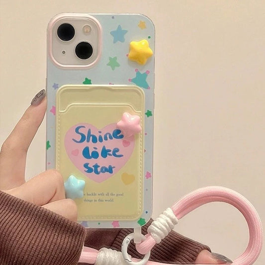 3D Heart iPhone Case with Card Holder & Crossbody Strap