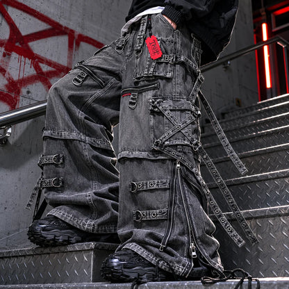 Wide Leg Cargo Denim Jeans – Men's Hip Hop Streetwear Pants