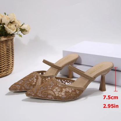 Lace Pointed Toe Mule Heels – Women's Stiletto Slingback Shoes