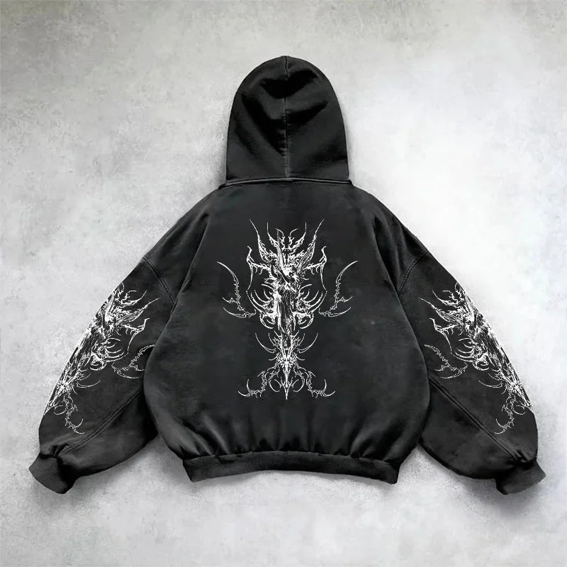 Y2K Goth Skull Goddess Print Oversized Hoodie – Women's Streetwear